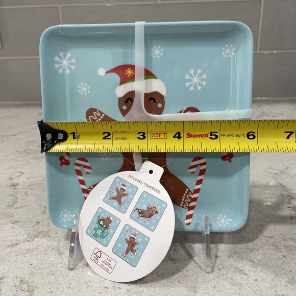 Set 4 GINGERBREAD COOKIE MAN 6” Christmas Assorted Appetizer Plates Melamine - Picture 5 of 7